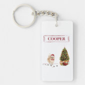 ポメラニア犬おもしろいクリスマスドッグと木 キーホルダー (正面)
