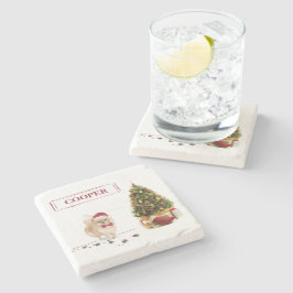 ポメラニア犬おもしろいクリスマスドッグと木 ストーンコースター