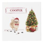 ポメラニア犬おもしろいクリスマスドッグと木 フォトキューブ (正面)