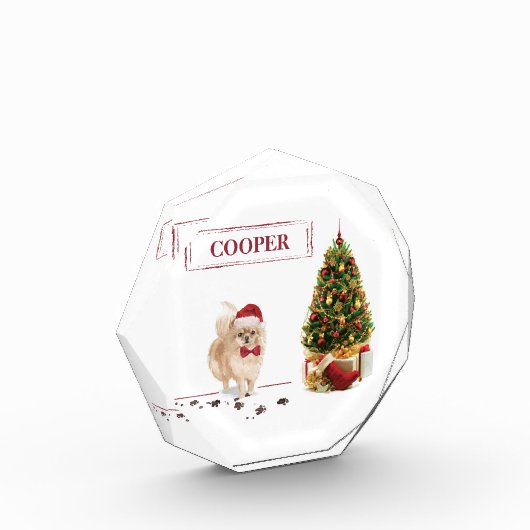 ポメラニア犬おもしろいクリスマスドッグと木 フォトブロック (左)