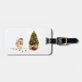 ポメラニア犬おもしろいクリスマスドッグと木 ラゲッジタグ (正面横)