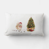 ポメラニア犬おもしろいクリスマスドッグと木 ランバークッション (正面)