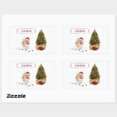 ポメラニア犬おもしろいクリスマスドッグと木 長方形シール (シート)