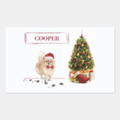 ポメラニア犬おもしろいクリスマスドッグと木 長方形シール (正面)