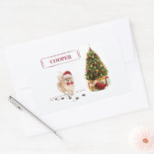 ポメラニア犬おもしろいクリスマスドッグと木 長方形シール (封筒)