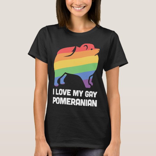 ポメラニア犬おもしろいゲイドッグLGBTプライド Tシャツ (正面)