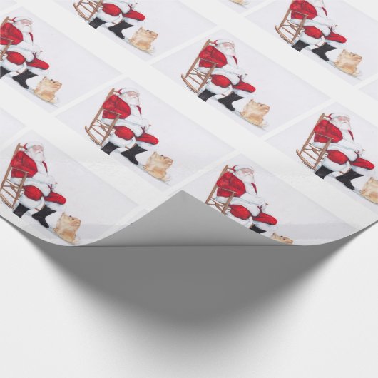 ポメラニア犬およびサンタ犬の芸術の包装紙 ラッピングペーパー (角)