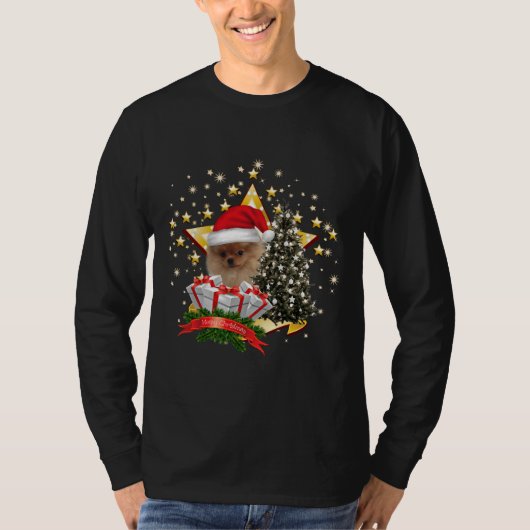 ポメラニア犬とアクセサリークリスマス Tシャツ (正面)