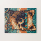 ポメラニア犬とサングラスアットザビーチ ジグソーパズル (横)