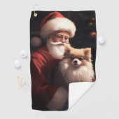 ポメラニア犬とサンタクロースフェスティバルクリスマス ゴルフタオル (インサイチュ)
