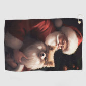 ポメラニア犬とサンタクロースフェスティバルクリスマス ゴルフタオル (横)