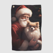 ポメラニア犬とサンタクロースフェスティバルクリスマス ゴルフタオル (正面)