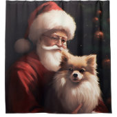 ポメラニア犬とサンタクロースフェスティバルクリスマス シャワーカーテン (正面)
