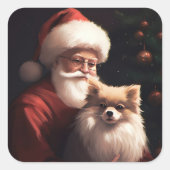 ポメラニア犬とサンタクロースフェスティバルクリスマス スクエアシール (正面)