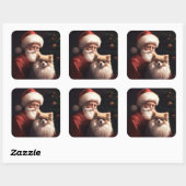 ポメラニア犬とサンタクロースフェスティバルクリスマス スクエアシール (シート)