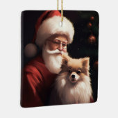 ポメラニア犬とサンタクロースフェスティバルクリスマス セラミックオーナメント (右)