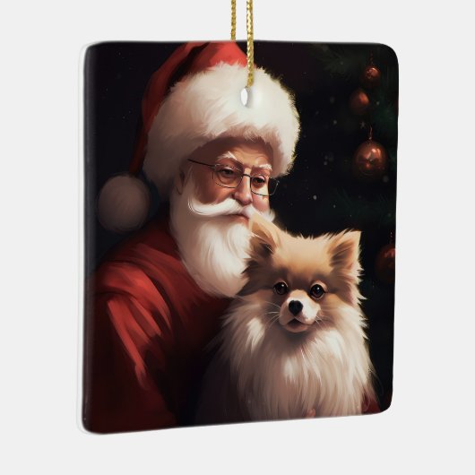 ポメラニア犬とサンタクロースフェスティバルクリスマス セラミックオーナメント (右)