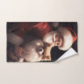 ポメラニア犬とサンタクロースフェスティバルクリスマス バスタオルセット (ハンドタオル)