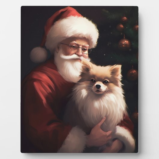 ポメラニア犬とサンタクロースフェスティバルクリスマス フォトプラーク (正面)