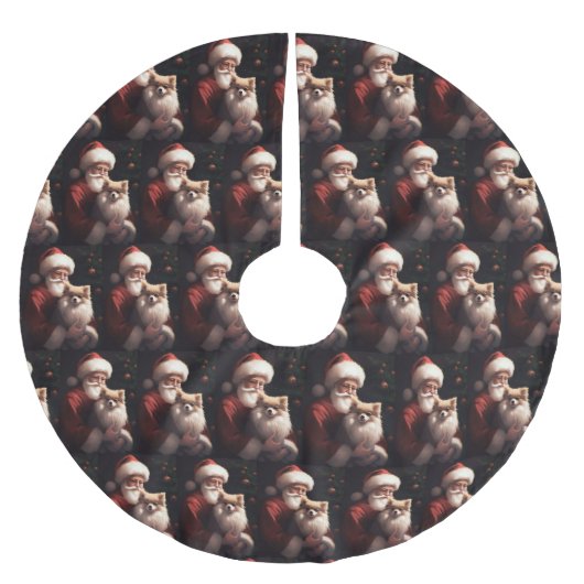 ポメラニア犬とサンタクロースフェスティバルクリスマス ブラッシュドポリエステルツリースカート (正面)