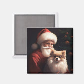 ポメラニア犬とサンタクロースフェスティバルクリスマス マグネット (正面/裏面)