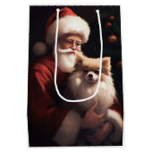 ポメラニア犬とサンタクロースフェスティバルクリスマス ミディアムペーパーバッグ (裏面)
