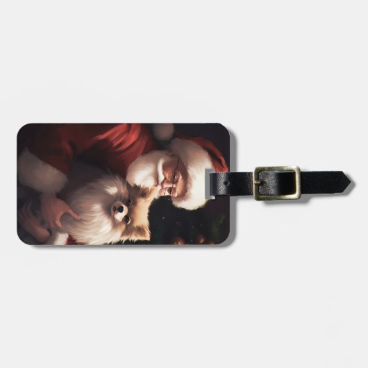 ポメラニア犬とサンタクロースフェスティバルクリスマス ラゲッジタグ (正面横)