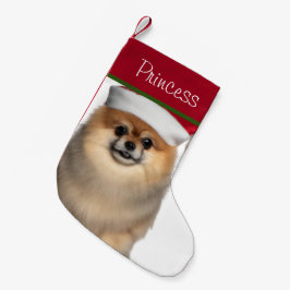 ポメラニア犬とサンタハットスモールクリスマスストッキング スモールクリスマスストッキング