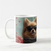 ポメラニア犬とハートバラバレンタインデー コーヒーマグカップ (左)