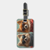 ポメラニア犬とハートバラバレンタインデー ラゲッジタグ (正面縦)