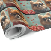 ポメラニア犬とハートバラバレンタインデー ラッピングペーパー (ロールコーナー)