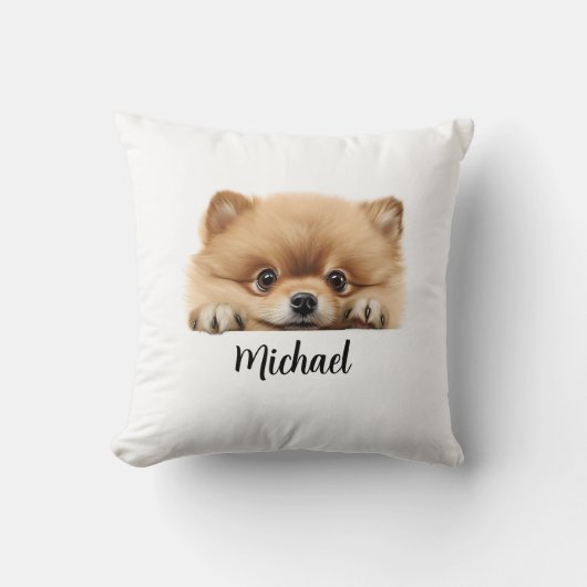 ポメラニア犬のぞき犬昇華束図 クッション (正面)