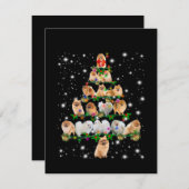 ポメラニア犬のクリスマスツリーが懐中電灯で覆われる サンキューカード (正面/裏面)