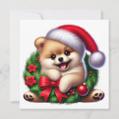 ポメラニア犬のクリスマスリース シーズンカード (正面)