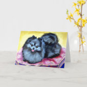 ポメラニア犬のグリーティングカード カード (黄色い花)