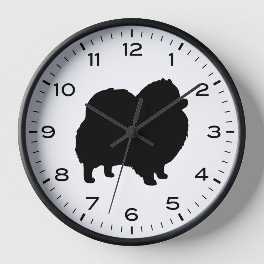 ポメラニア犬のシルエット（数値と分） 壁時計 (正面)