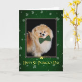 ポメラニア犬のセントパトリックの日カード カード (黄色い花)