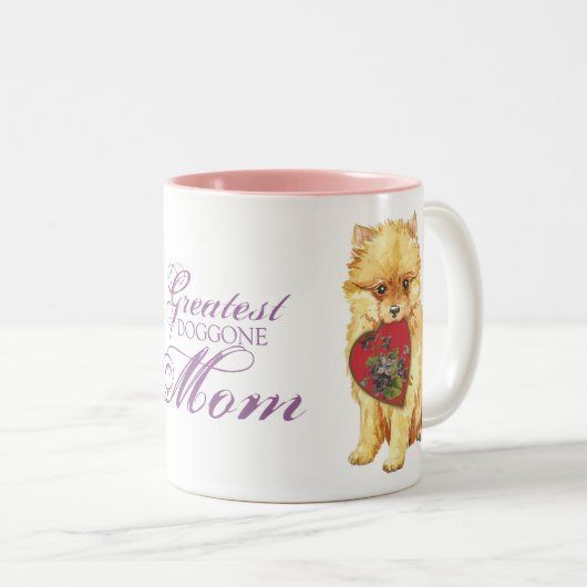 ポメラニア犬のハートのお母さん ツートーンマグカップ (正面右)