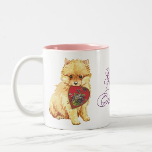 ポメラニア犬のハートのお母さん ツートーンマグカップ (左)