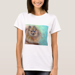 ポメラニア犬のパステル調のスケッチ Tシャツ