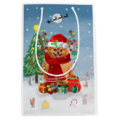 ポメラニア犬のプレゼント付き犬 ミディアムペーパーバッグ (正面)