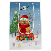 ポメラニア犬のプレゼント付き犬 ミディアムペーパーバッグ (裏面)