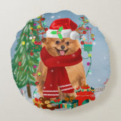 ポメラニア犬のプレゼント付き犬 ラウンドクッション (裏面)