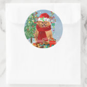 ポメラニア犬のプレゼント付き犬 ラウンドシール (バッグ)