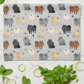 ポメラニア犬の前足プリントと犬の骨 キッチンタオル (折り畳み)