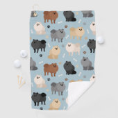 ポメラニア犬の前足プリントと犬の骨 ゴルフタオル (インサイチュ)