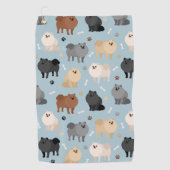 ポメラニア犬の前足プリントと犬の骨 ゴルフタオル (正面)