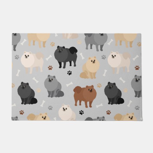 ポメラニア犬の前足 – プリントと犬の骨のドアマット ドアマット (正面)