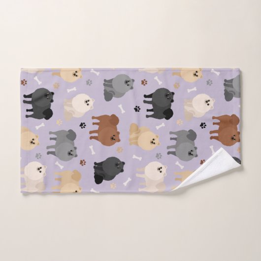 ポメラニア犬の前足 – プリントと犬の骨バスタオルセット バスタオルセット (ハンドタオル)