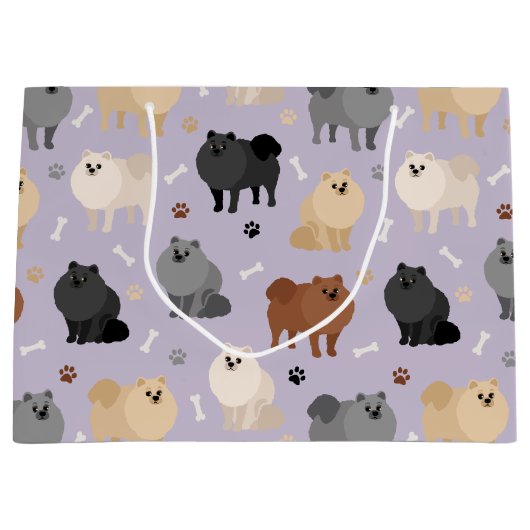 ポメラニア犬の前足 – プリントと犬の骨大抱き枕 ラージペーパーバッグ (正面)